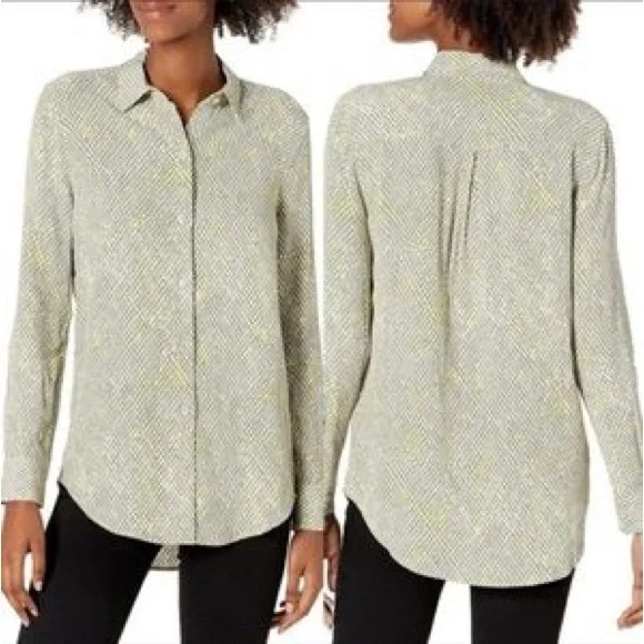 EQUIPMENT Grey & Yellow Button Up Shirt Geometric Snakeskin Blouse Silky Top - Picture 5 of 16